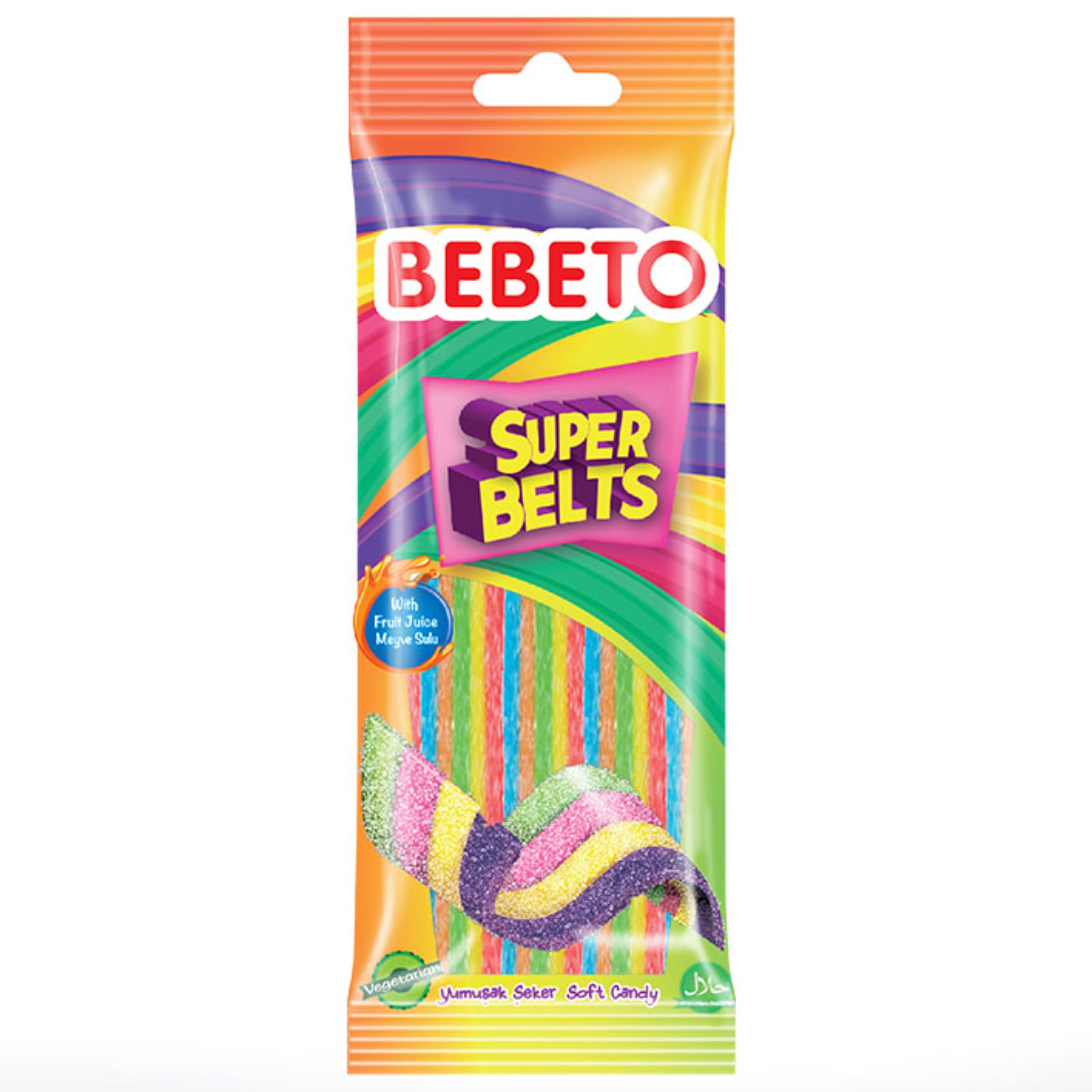پاستیل ببتو نواری شکری ترش 75 گرم super belt