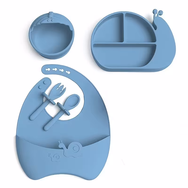 ست ظروف کودک سیلیکونی حلزون 5 تکه آبی