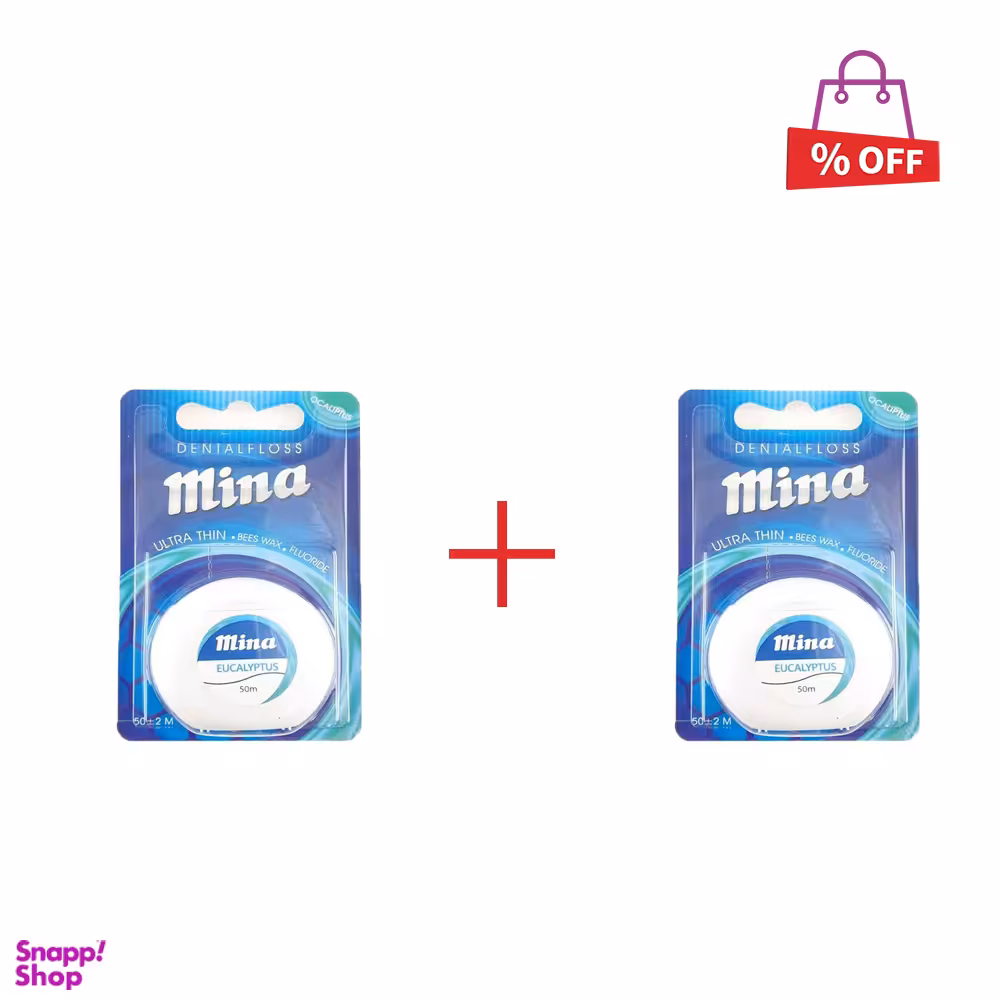 نخ دندان مینا (Mina) مدل Ultra thin با اسانس اکالیپتوس طول 50 متر مجموعه 2 عددی