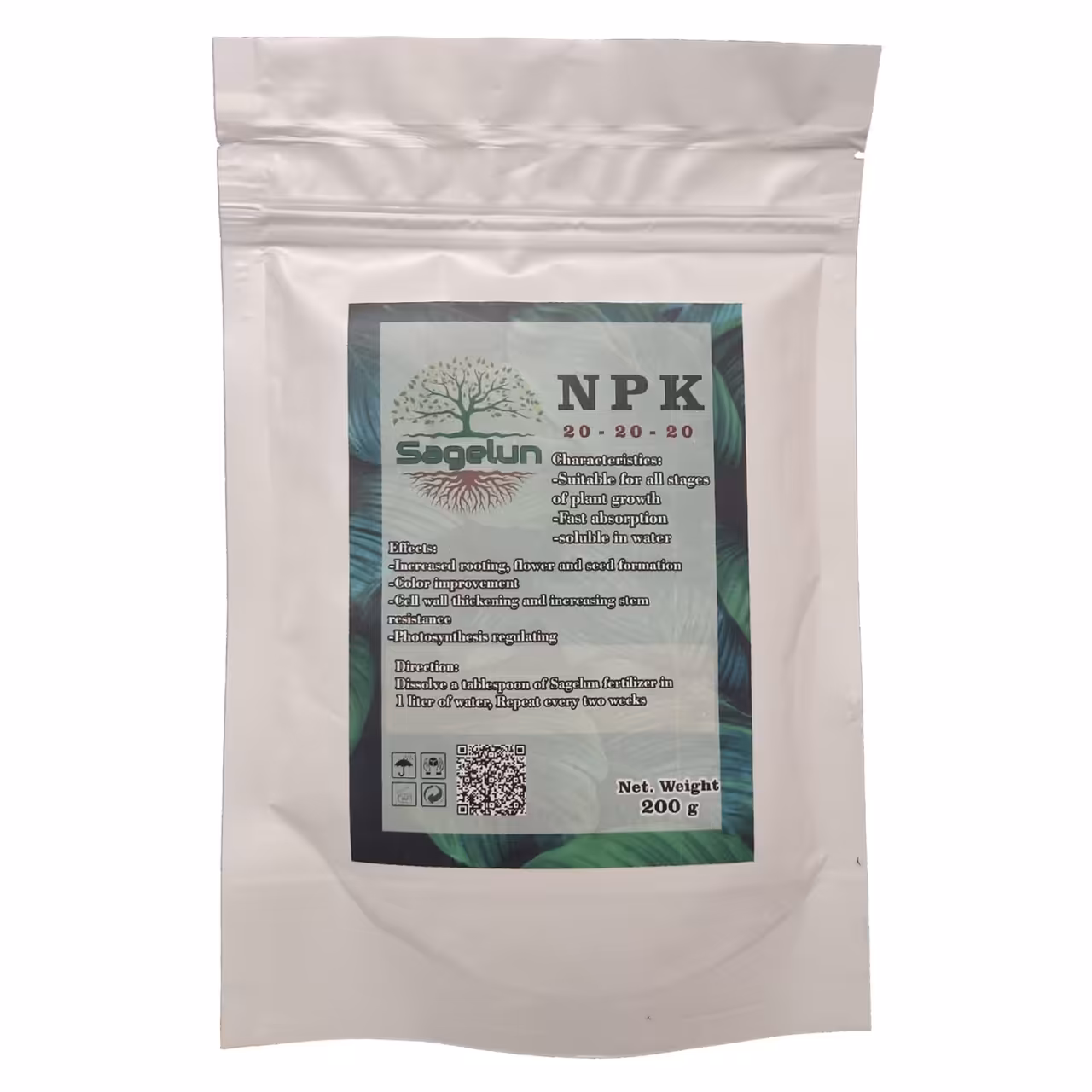 کود NPK ساگلون مدل 20-20-20 وزن 200 گرم