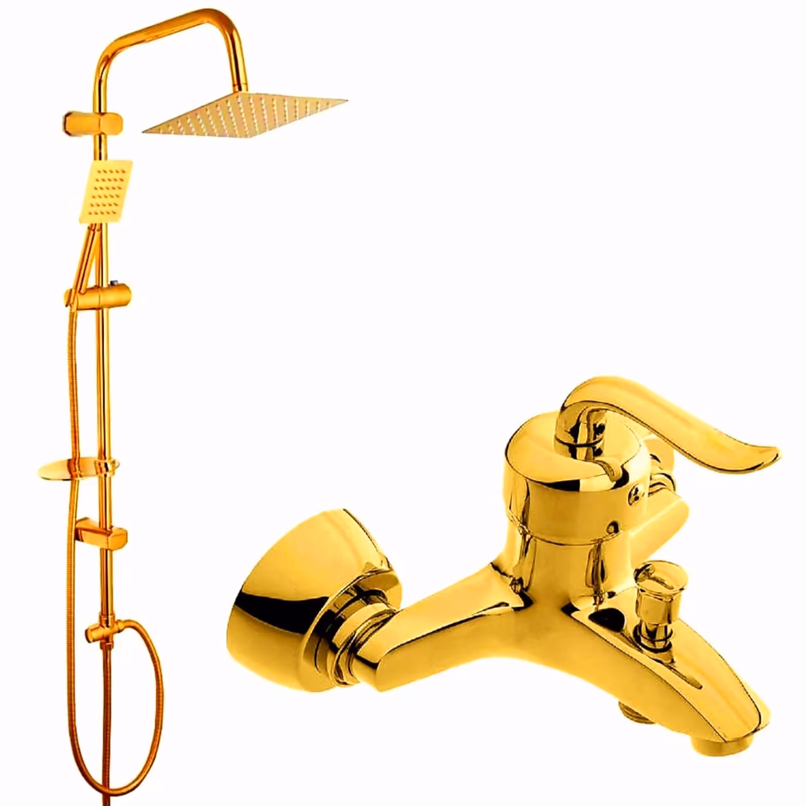 شیر حمام شیرالات رز مدل بیزانس رویال به همراه علم دوش حمام دوکاره تمام استیل طلایی