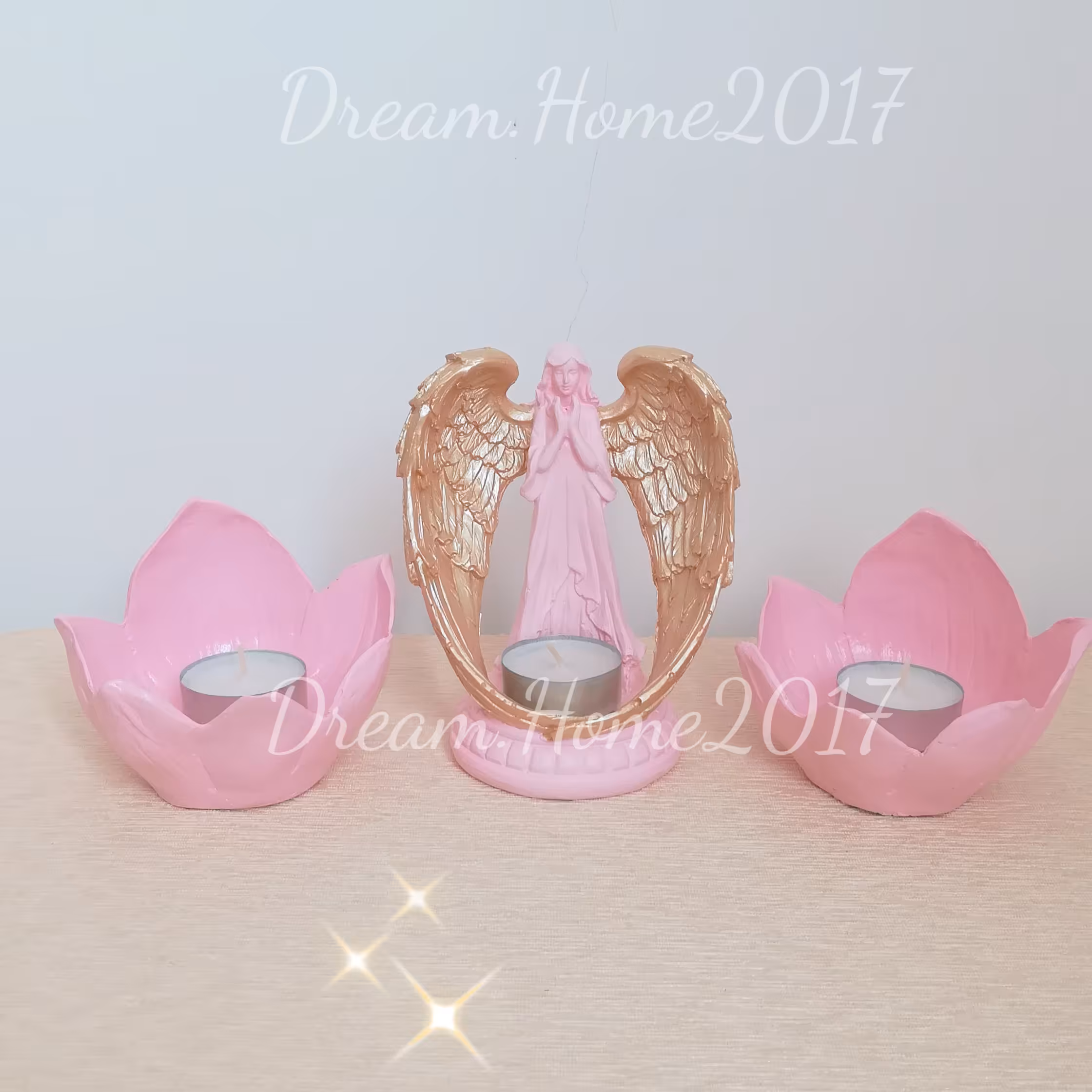 ست سه عددی جاشمعی فرشته و گل لاله شمعدان پلی استر