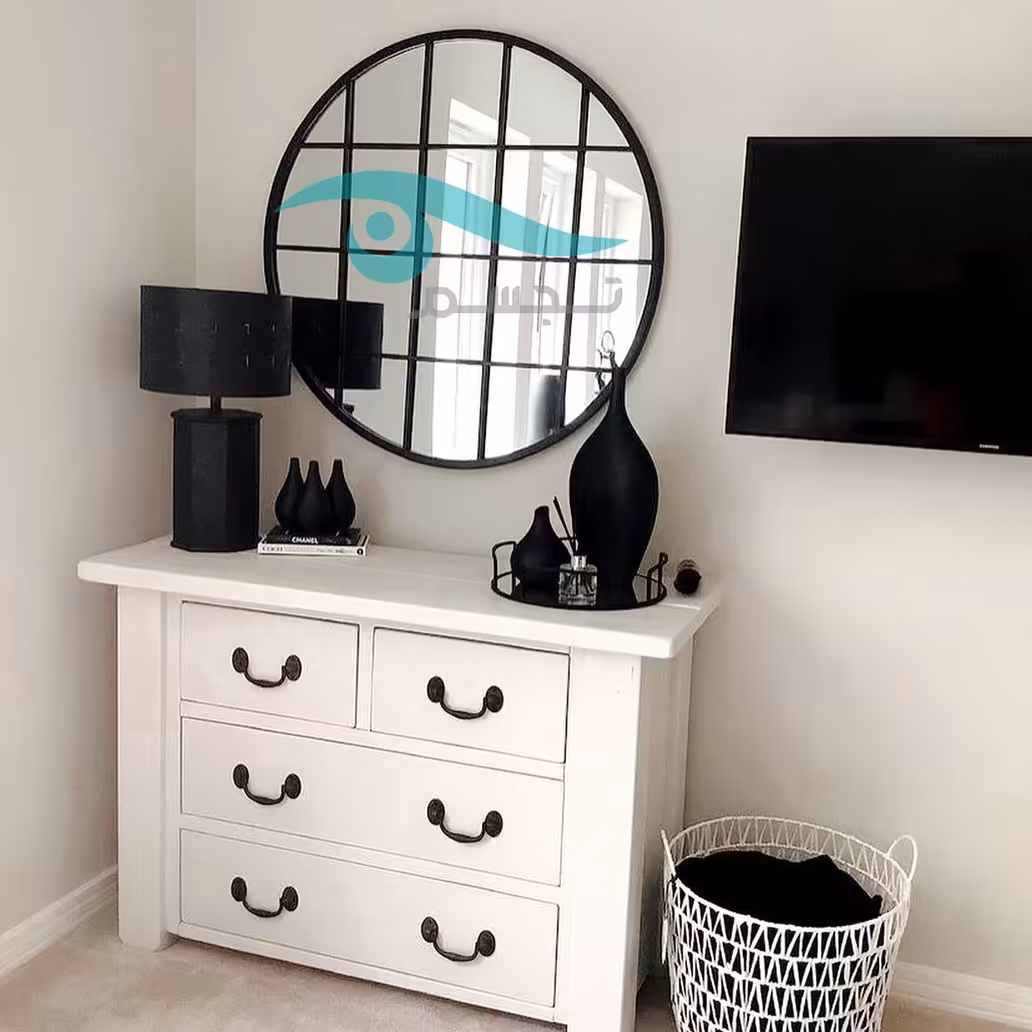 آینه تجسم گرد پنجره ای فریم فلزی سایز 100 مشکی(ارسال با باربری-پس کرایه) 