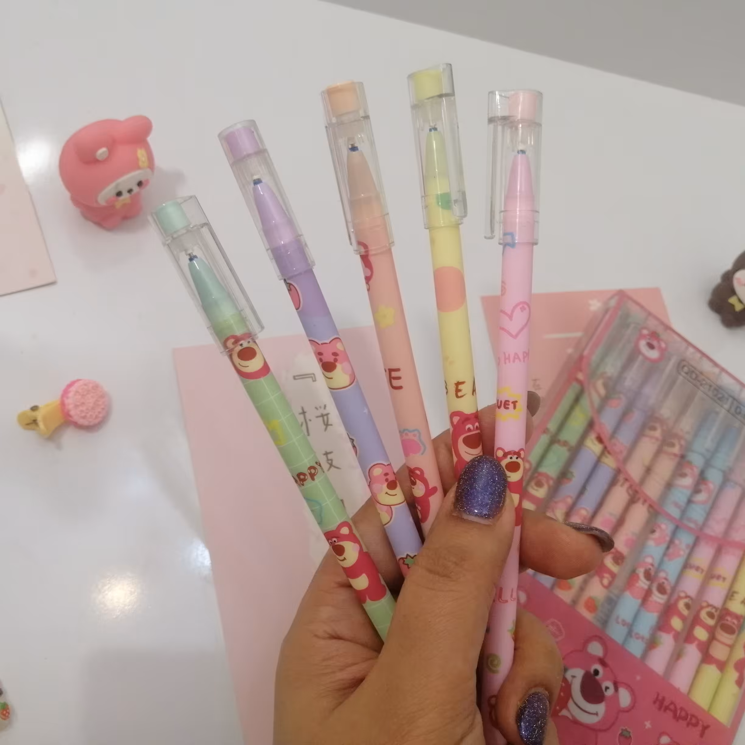 روان نویس ژله ای پاکن دار طرح خرس کیوت رنگی با جوهر آبی 