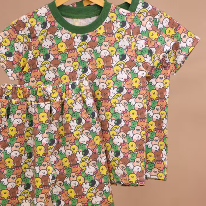 ست بلوز و شلوارک اسپرت طرح جوجه  رنگ  سبز کاهویی 1 تا 9 سال