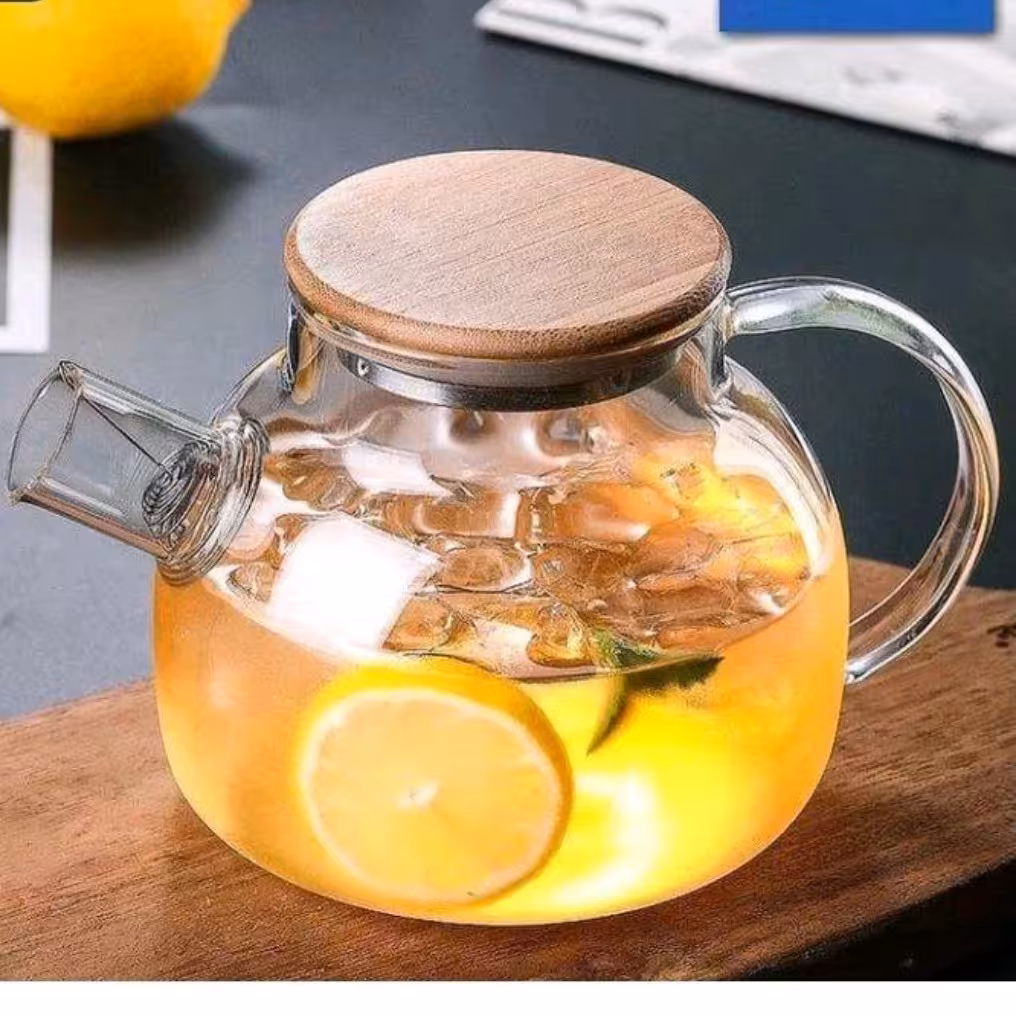 قوری پیرکس درب بامبو،شعله مستقیم،حجم 1100میل،دارای چتری تفاله گیر