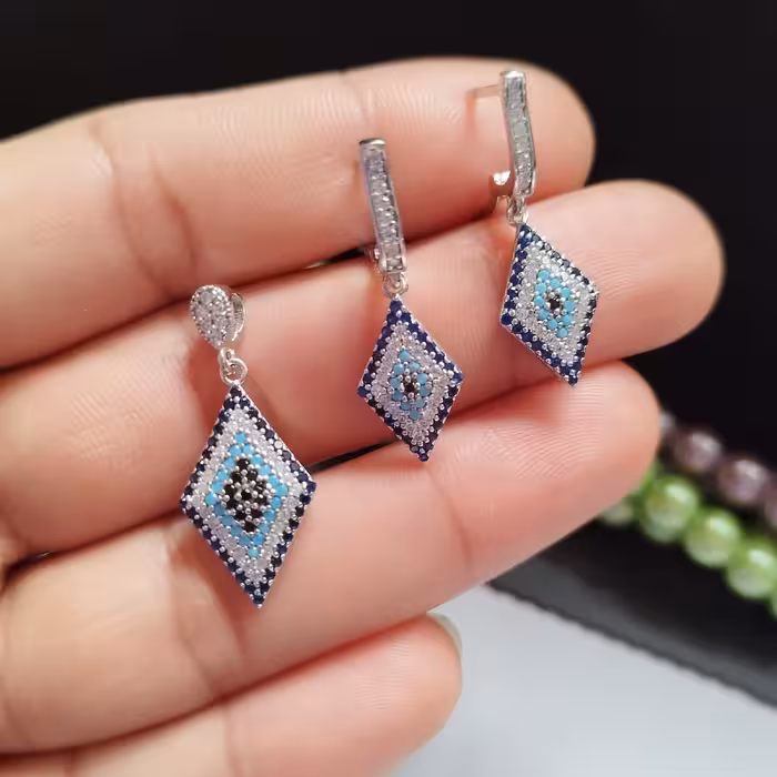 نیم ست نقره عیار925 با روکش طلا  طرح چشم زخم 