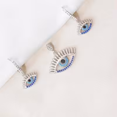 نیمست نقره طرح تک چشم درشت با روکش طلا سفید کد 1617