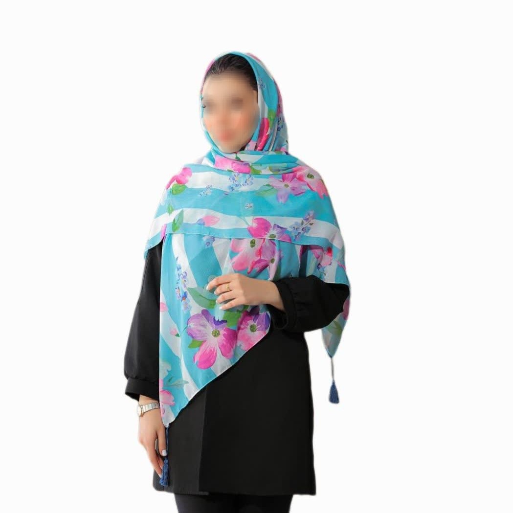 روسری زنانه نخی منگوله دار دور دوخت با طرح و رنگ های شاد و جذاب،جنس عالی، قیمت مناسب