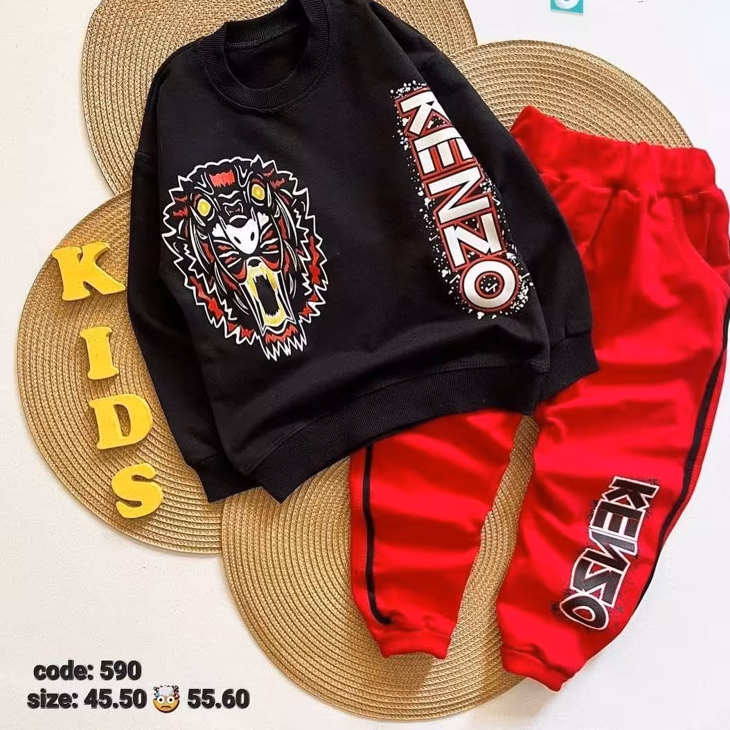 ست جذاب و عالی اسپورت کنزو، مناسب 2 تا 12 سال، کیفیت عالی، جنس دورس دو نخ لاکرا سوپر، شلوار جیبدار و مغزی 