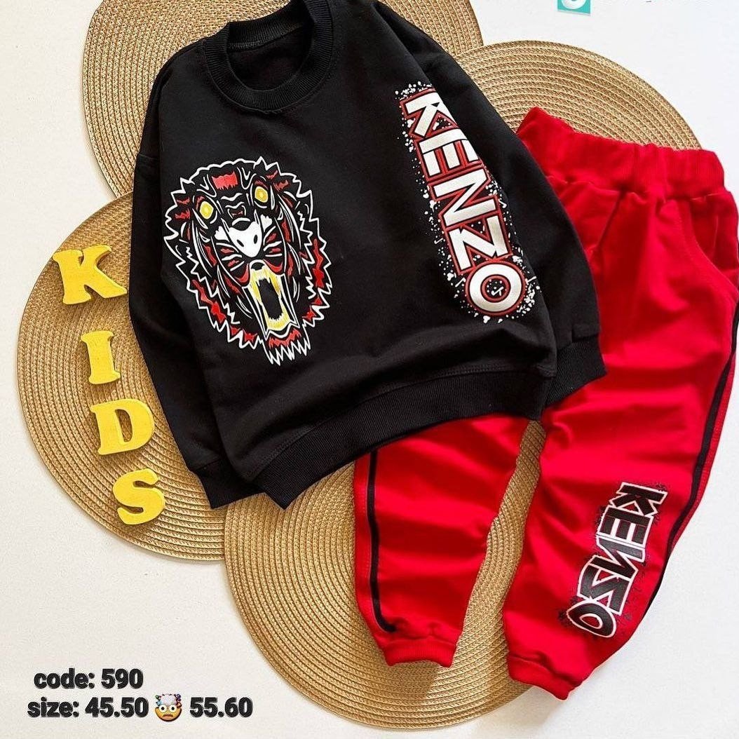 ست جذاب و عالی اسپورت کنزو، مناسب 2 تا 12 سال، کیفیت عالی، جنس دورس دو نخ لاکرا سوپر، شلوار جیبدار و مغزی