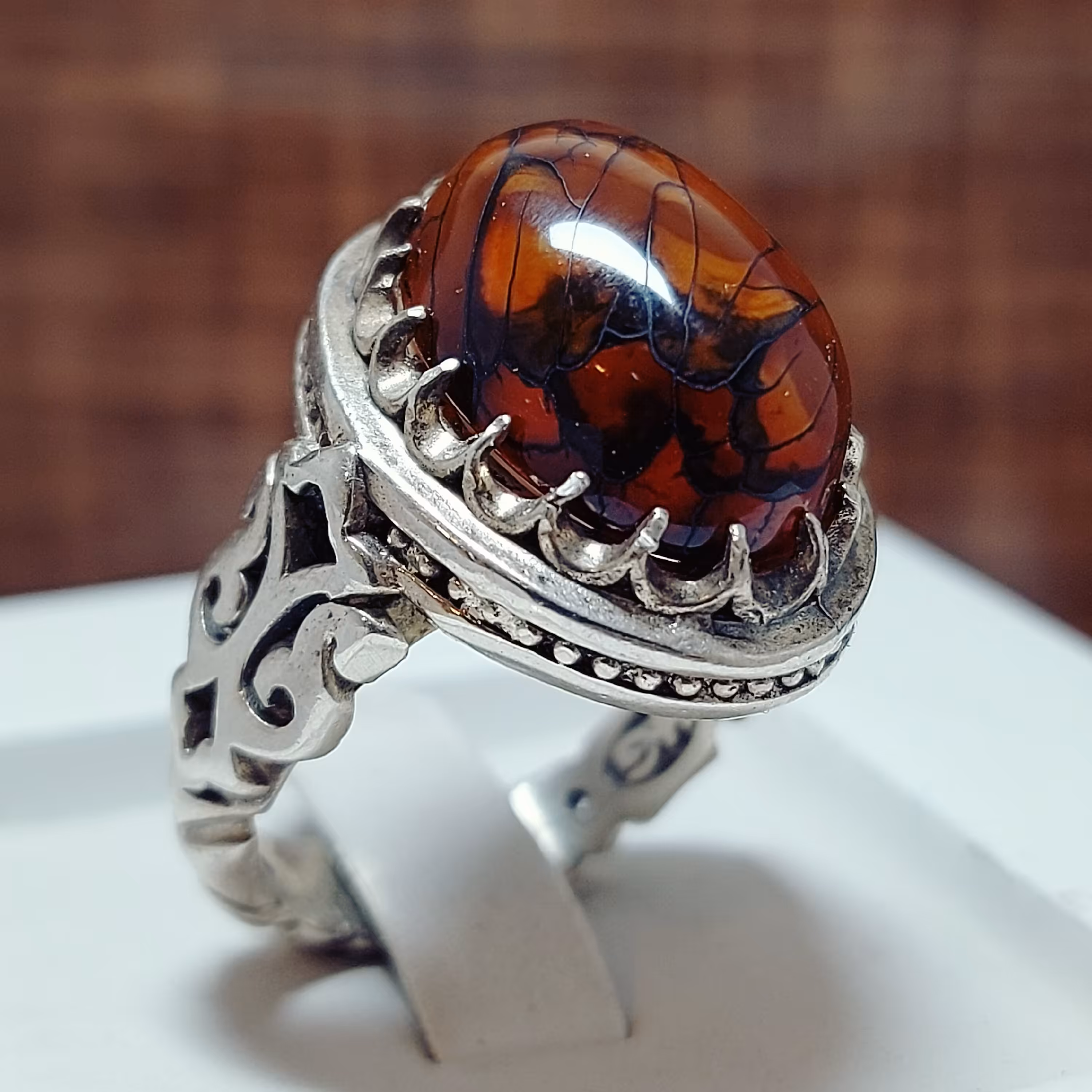 انگشتر نقره مردانه با نگین عقیق دراگون اصلی و معدنی 