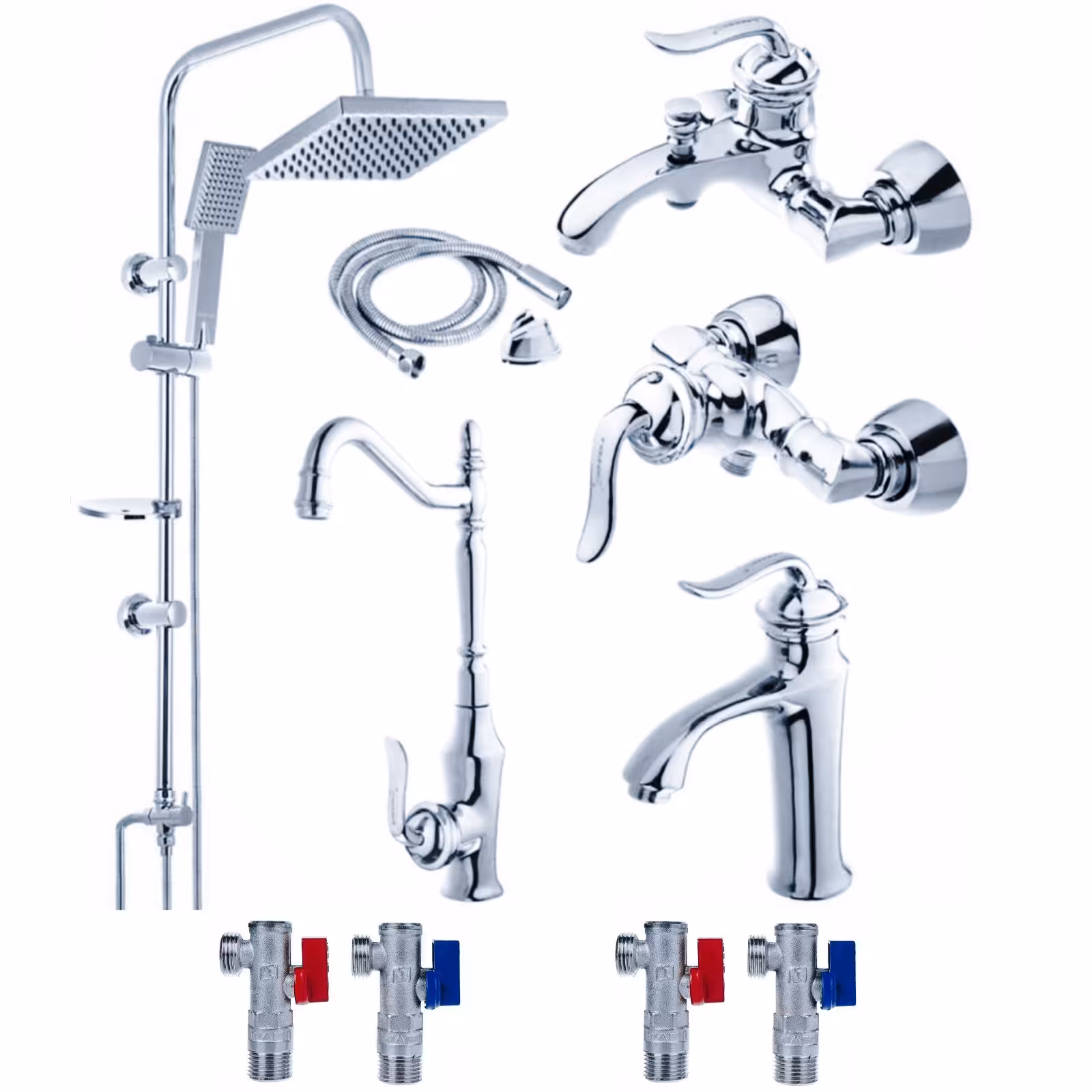 ست شیرالات رز مدل آرنیکا 2 فوق سنگین مجموعه 10 عددی کروم به همراه علم دوش حمام دوکاره رسوبگیردار و شلنگ افتابه 