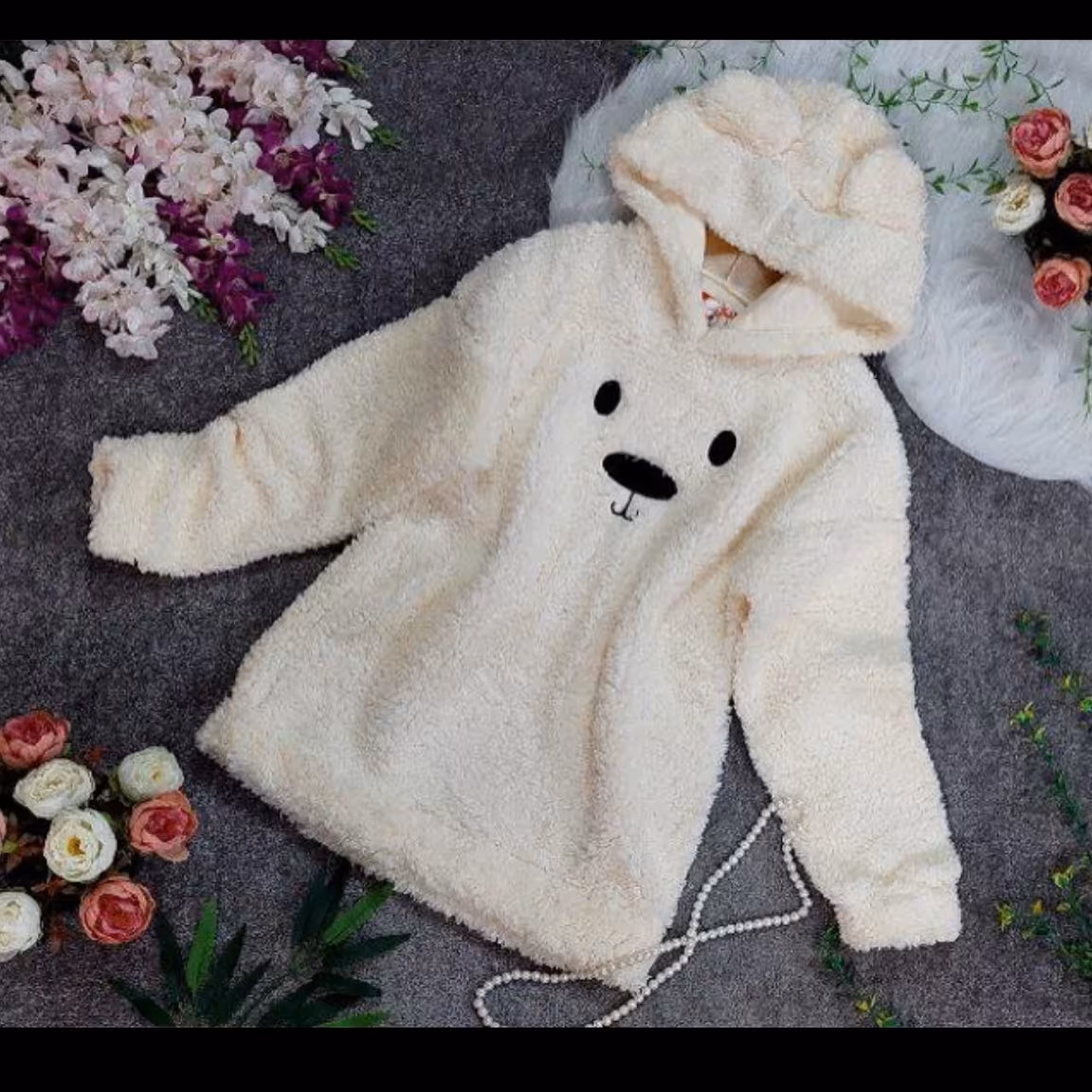 هودی خز دار سفید تدی کلاه دار ،هودی عروسکی،هودی خرسی ،هودی دخترانه(ارسال رایگان)