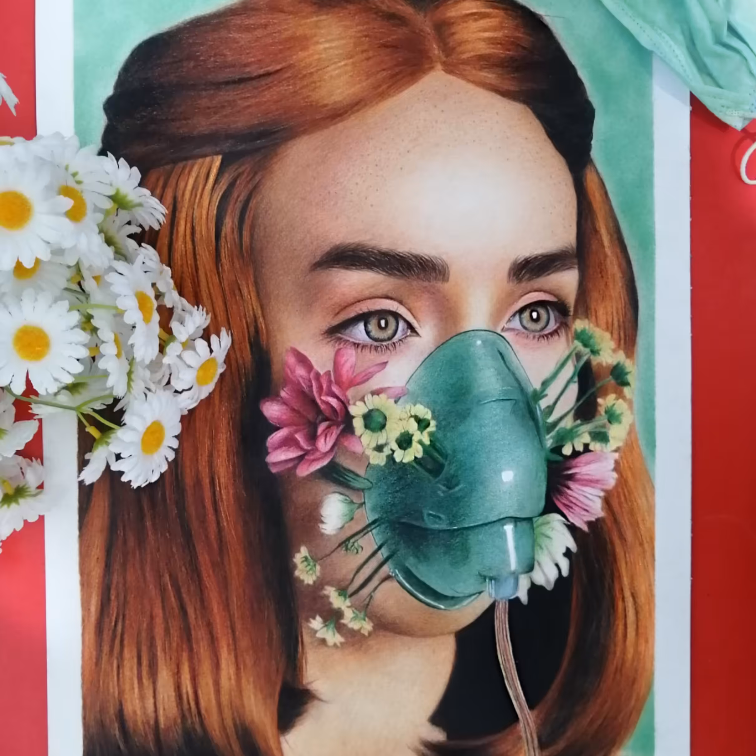 تابلو نقاشی مدادرنگی وپاستل گچی طرح ماسک 