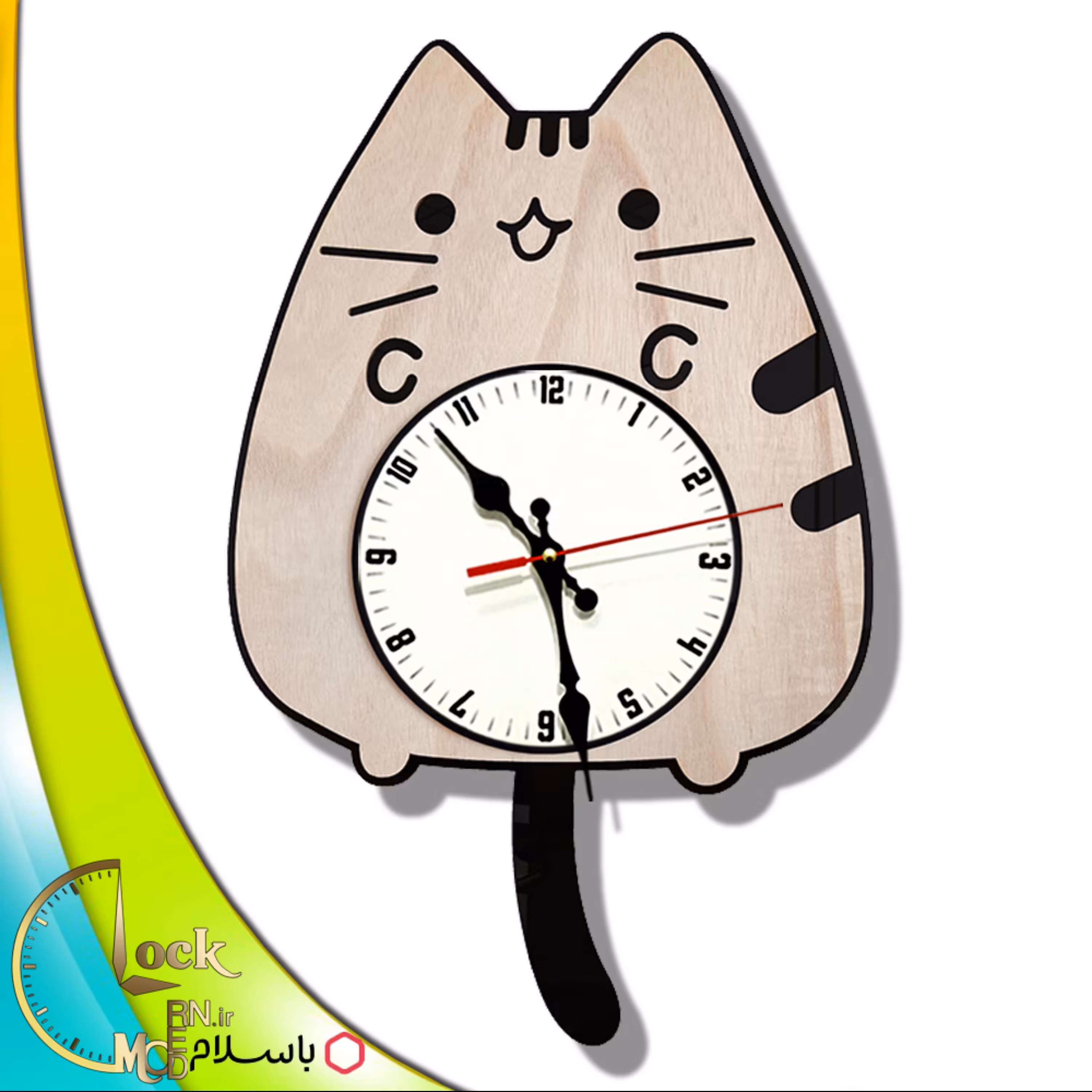 ساعت دیواری پاندولی طرح گربه کد 802 (پس کرایه)