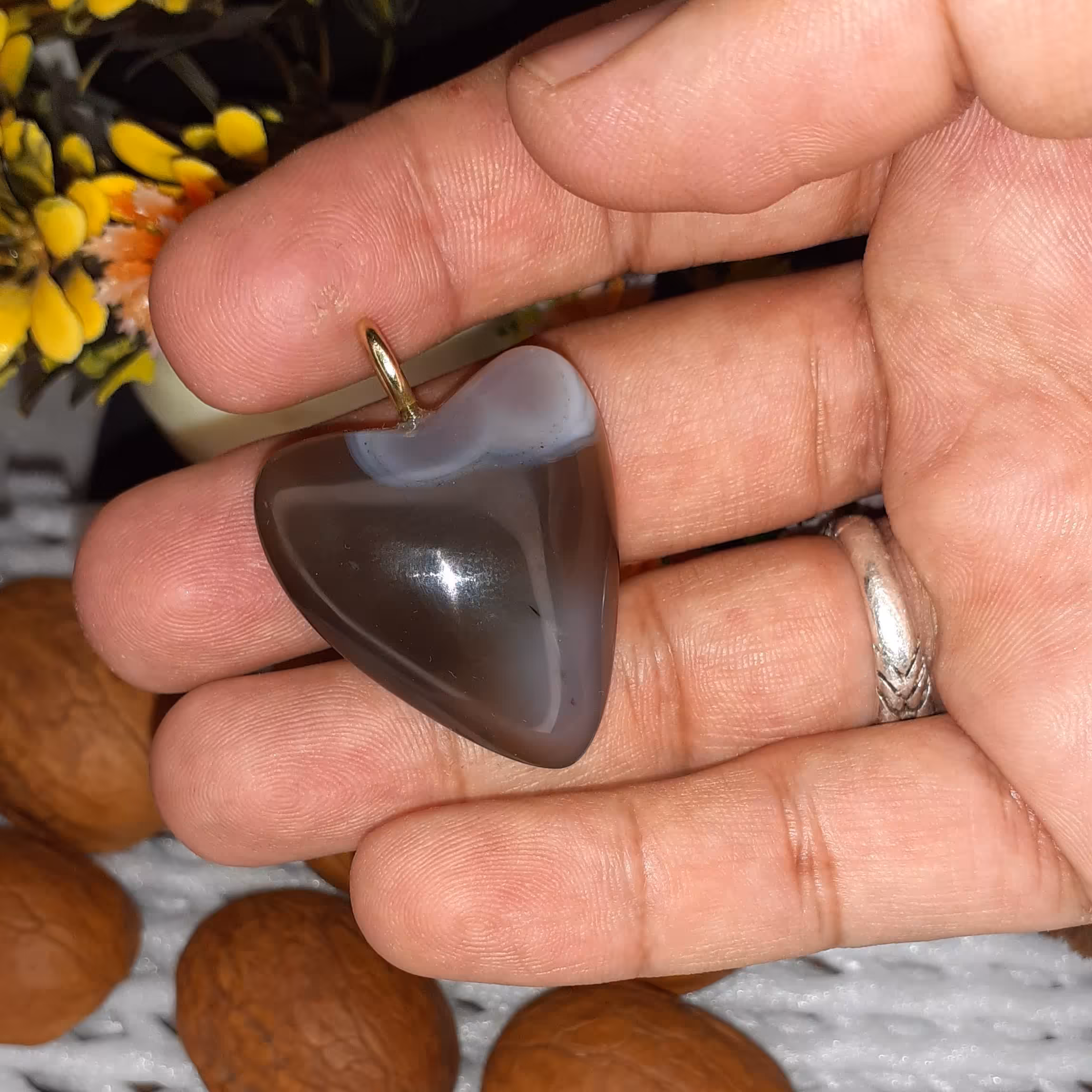 گردنبند عقیق خرمایی طبیعی معدنی تراش حجیم دوطرفه