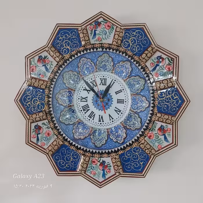ساعت خاتم کاری مینیاتور خورشیدی با صفحه مینا کاری سایز  42 سانتی متری با تنوع طرح و رنگ