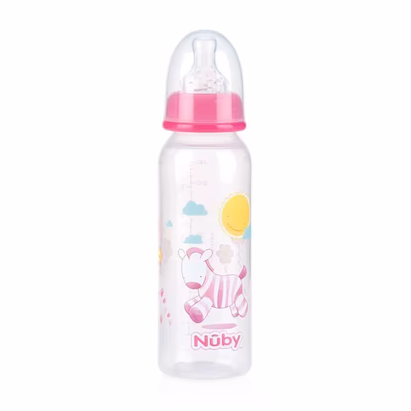 شیشه شیر  240ml صورتی طرح گورخر nuby 1486