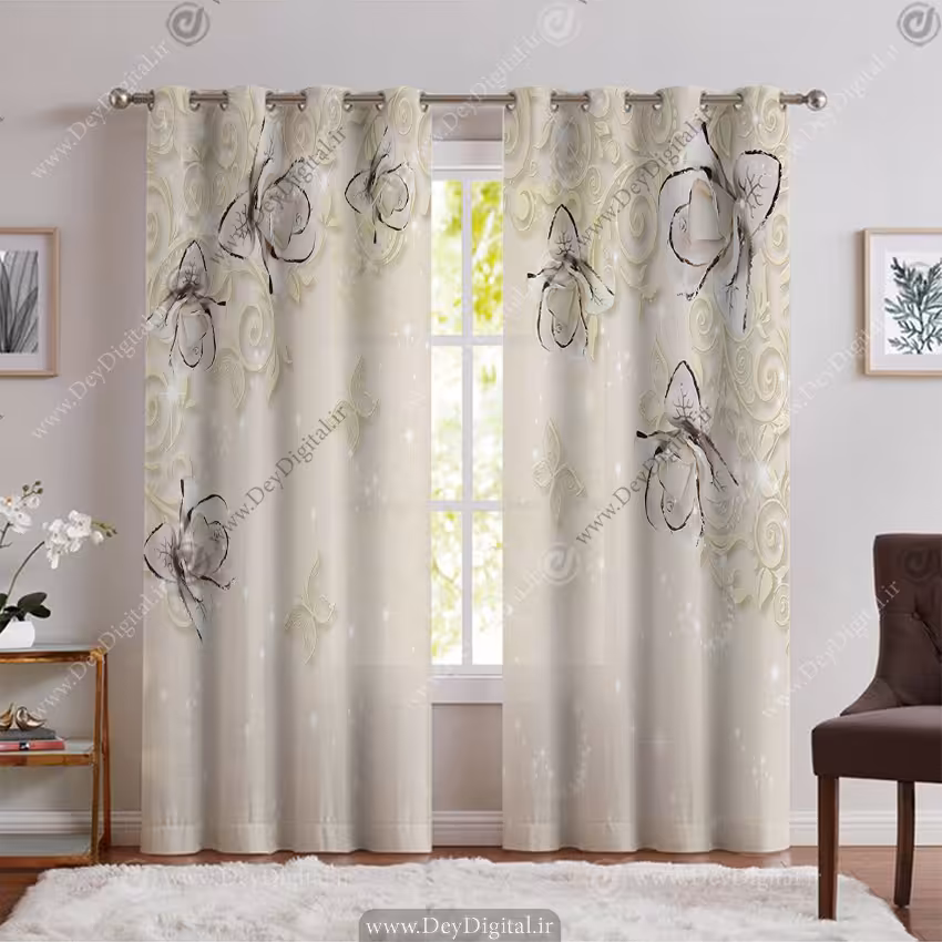 پرده پانچی گل سه بعدی طلایی PK-6453