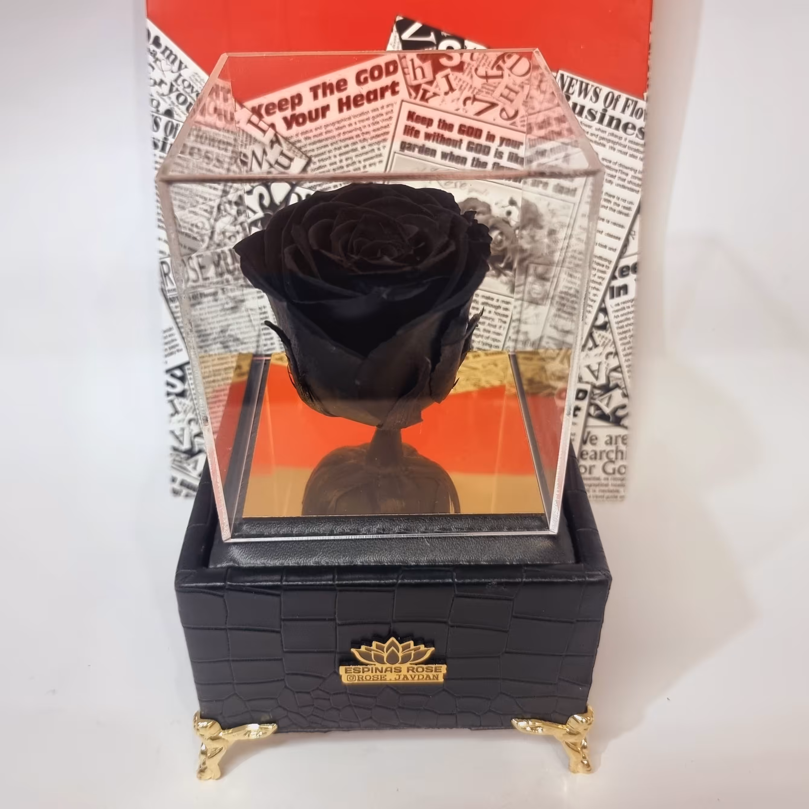 گل رز جاودان مشکی همراه باکس موزیکال