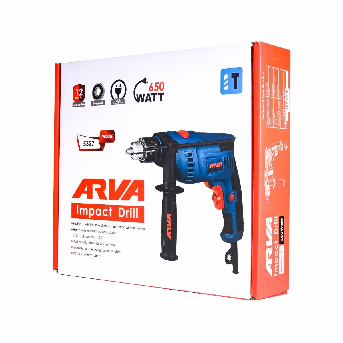 دریل چکشی 650 وات 13 میلی آچاری مدل 5327 آروا