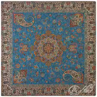 رومیزی ترمه سالاری یزد طرح بهارممتاز ابریشمی ـ مربع یک متر (بغچه) ـ آبی تارسفید