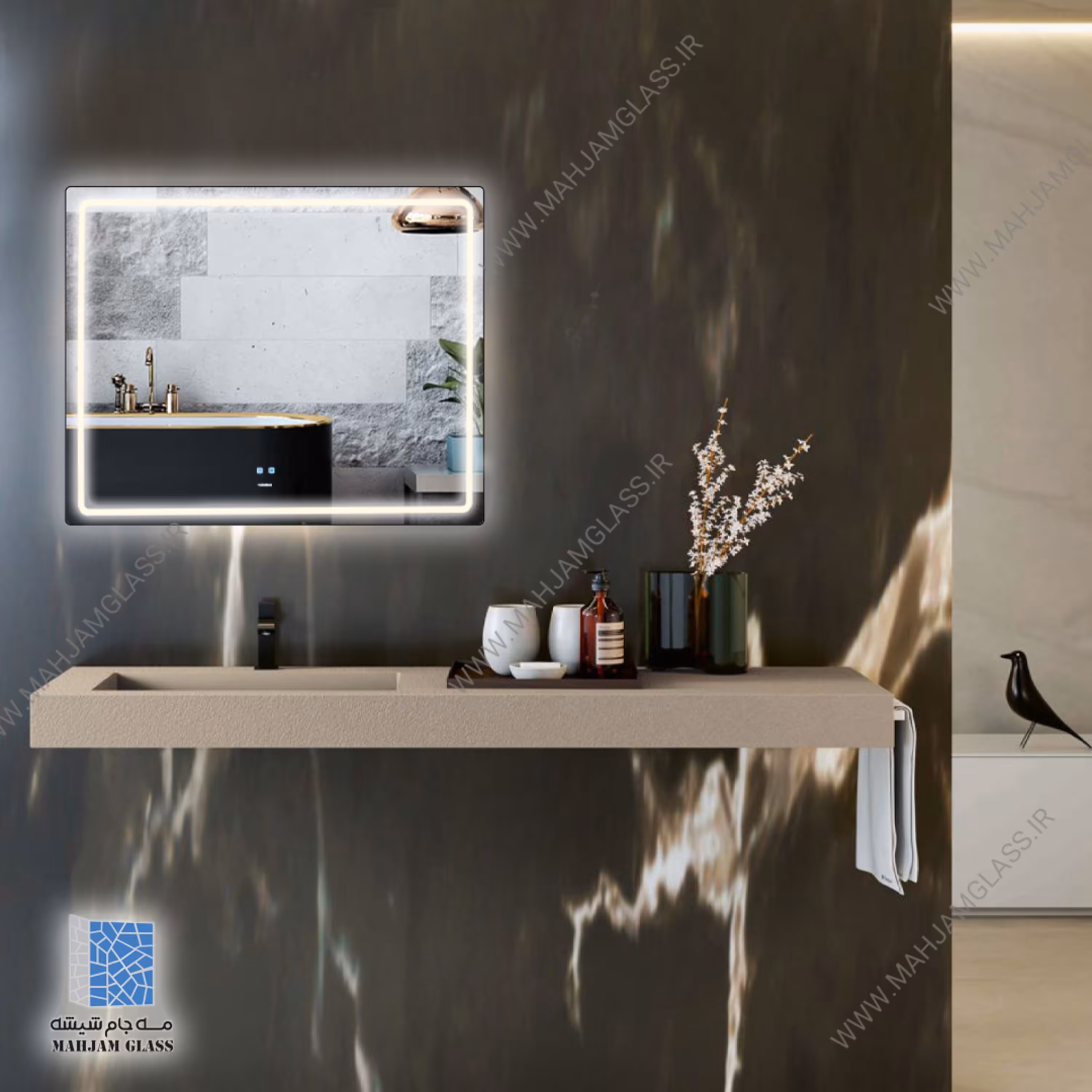 آینه بک لایت مستطیل دو تاچ کد HR8022