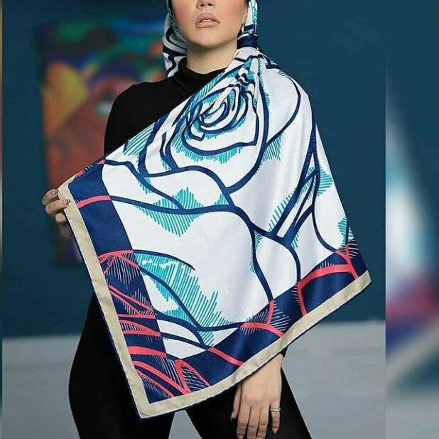 روسری زنانه ابریشم رایون دور دست دوز قواره 120
