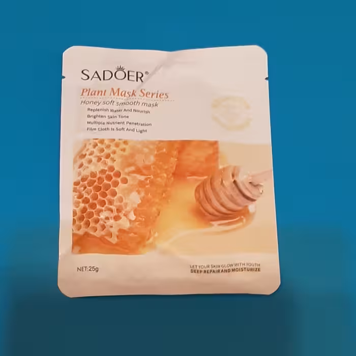 ماسک ورقه ای نقابی.برندSADOER.سری جدید.مدل عسل.خاصیت بازسازی قوی.روشن کننده و نرم کننده واحیای پوست