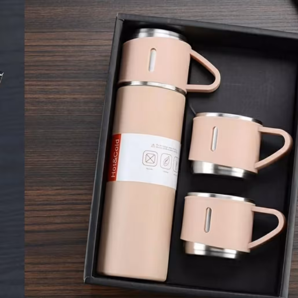 فلاسک 3 کاپ مدل کادویی گنجایش 0.5 لیتر رنگ صورتی کد3