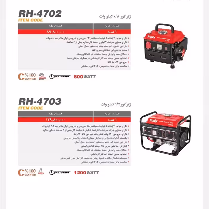 ژنراتور 800 وات رونیکس 4702