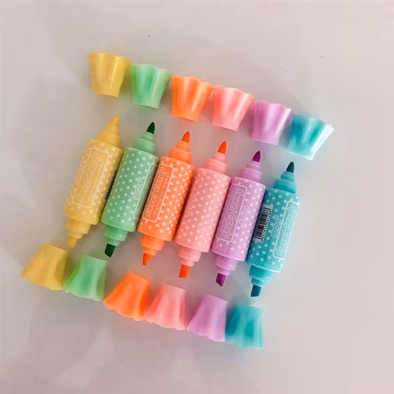 لوازم تحریر نوشت افزار فانتزی ماژیک هایلایت هایلایتر شکلاتی دو سر شش رنگ 