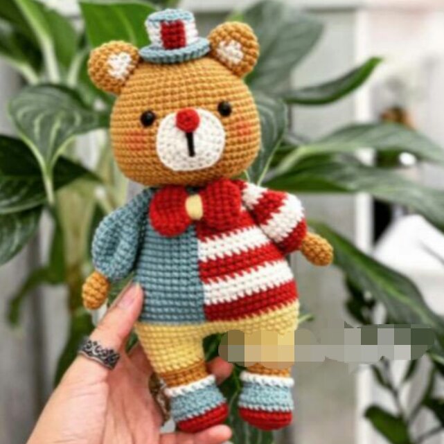 عروسک بافتنی خرس سیرک ، 25 سانتی متر،بافتی تمیز  و حرفه ای