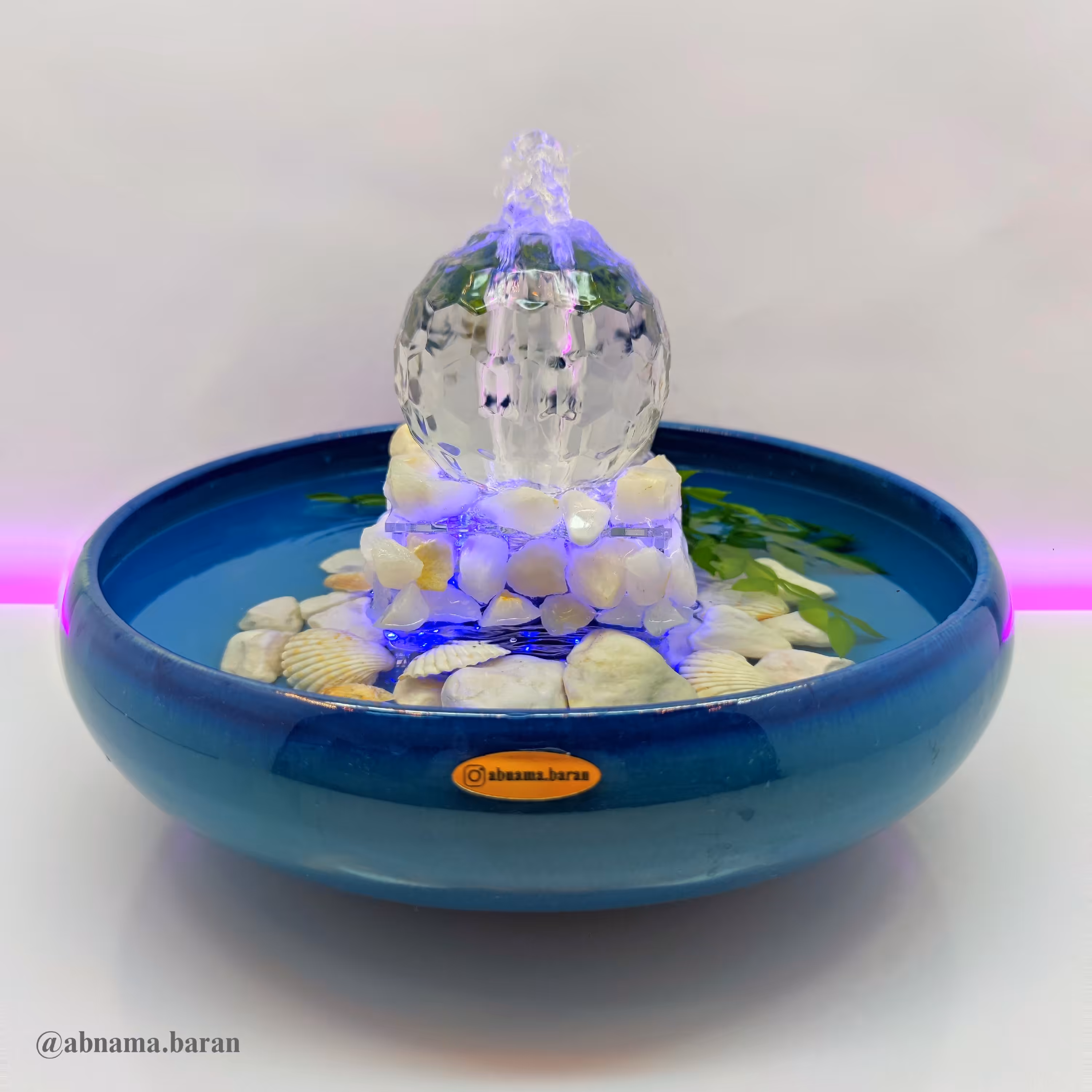 آبنما رومیزی دست ساز طرح الماس با نور آبی