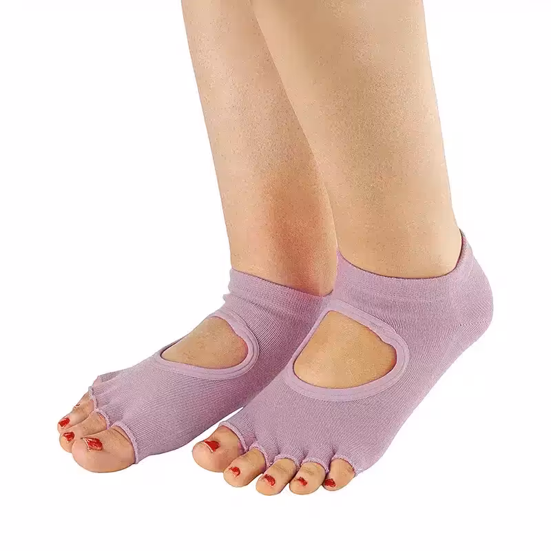 جوراب بدنسازی جلو باز پیلاتس گلدن استار استپ دار | یاسی