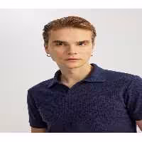 تی شرت یقه پولو آبی مردانه آستین کوتاه پنبه متناسب با مخلوط V NECK POLO T Koton