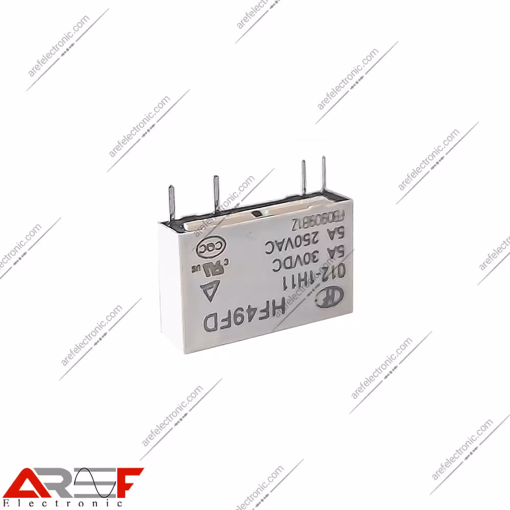 رله PLC هونگفا مدل HONGFA_HF49FD دارای 12 ولت 1 کنتاکت 5 آمپر 4 پین - فروشگاه عارف الکترونیک