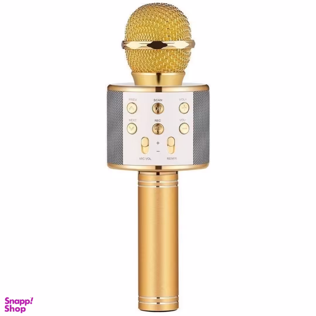 میکروفن بلوتوثی اسپیکر دار مدل ws-858 رنگ طلایی