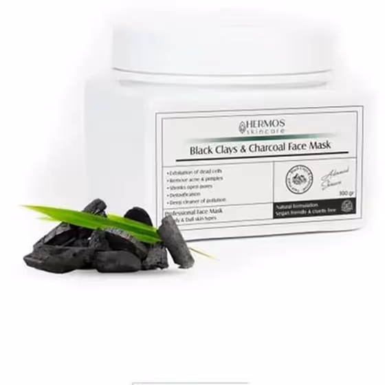 ماسک خاک رس سیاه هرموس _ 300 گرم | Black Clays & Charcoal Face Mask