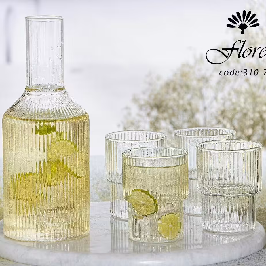 ست بطری و لیوان راه راه ساده