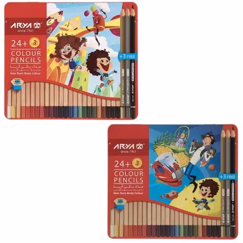 مداد رنگی 3 24 رنگ فلزی آریا