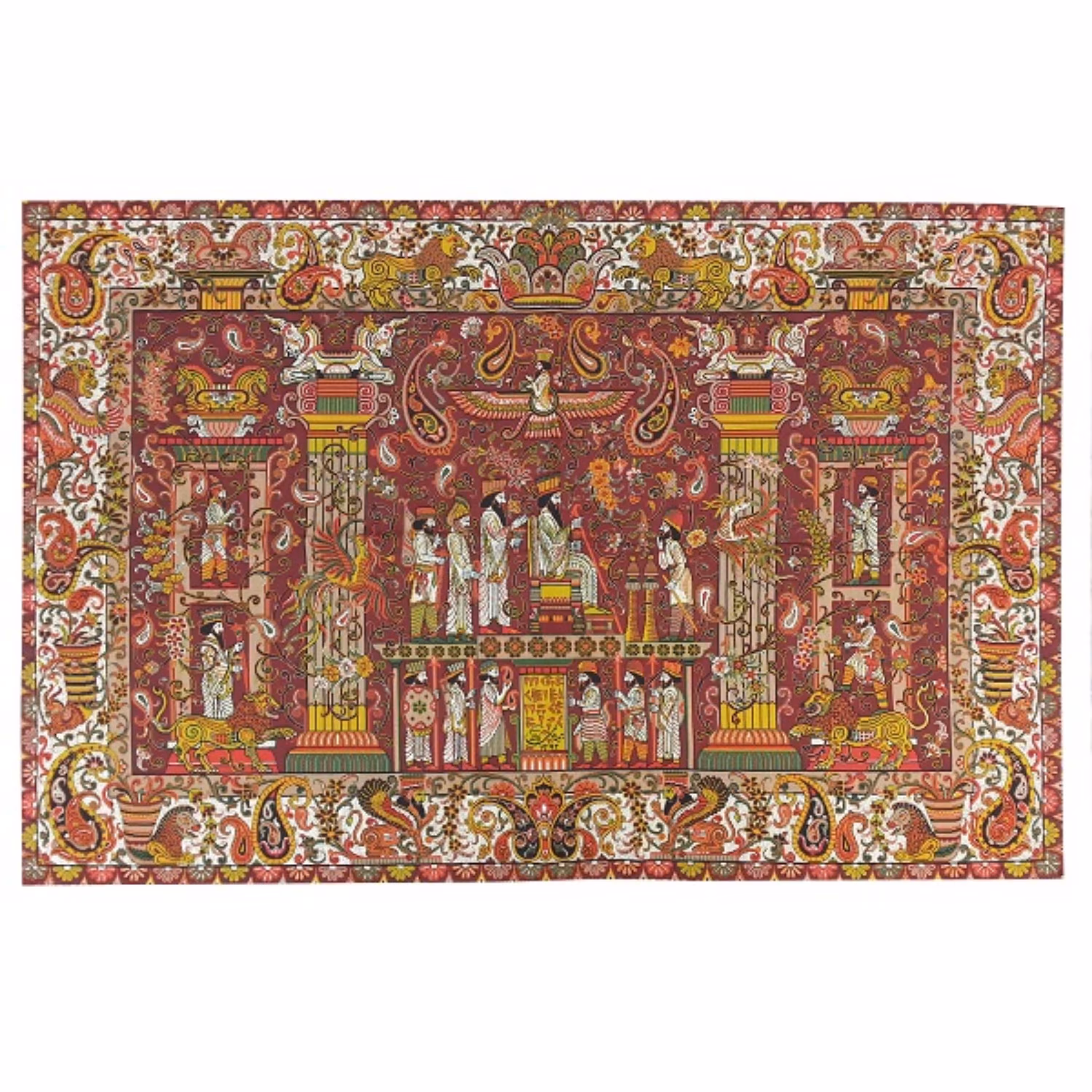 ترمه تابلوئی ابریشم هخامنش کد TRTAB10 زرشکی نفیس لایی چسب دار بدون آستر