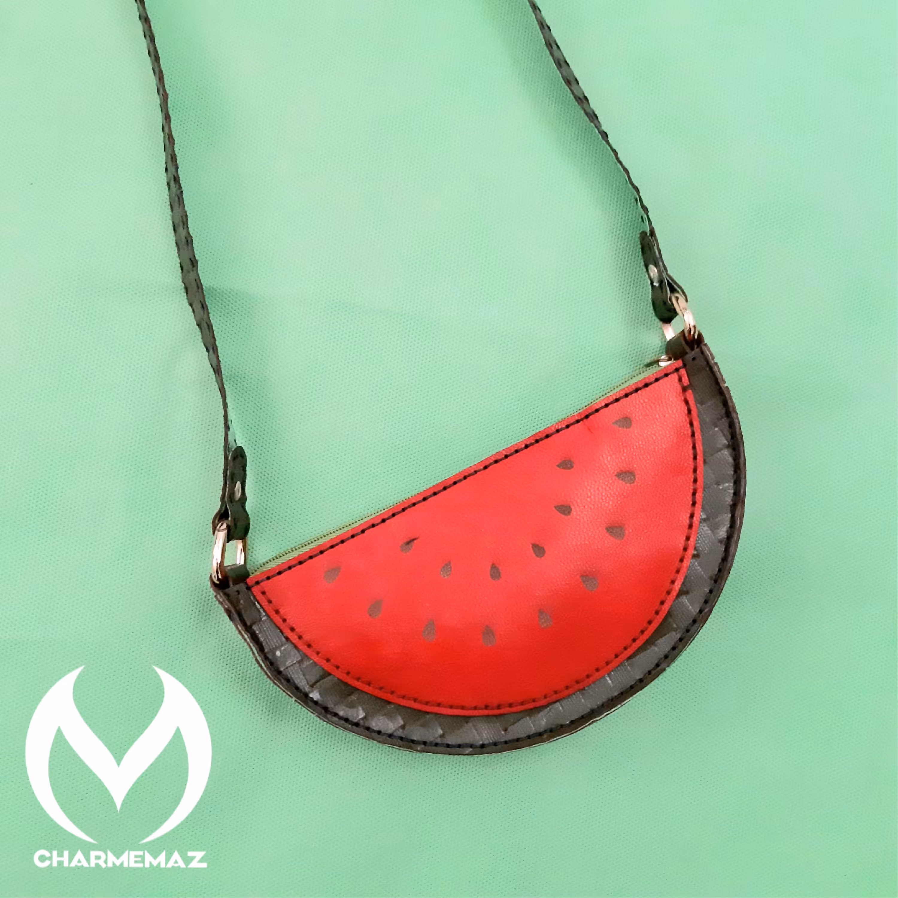 کیف چرم طبیعی بزی و اصل زنانه هندوانه یلدایی و دستدوز