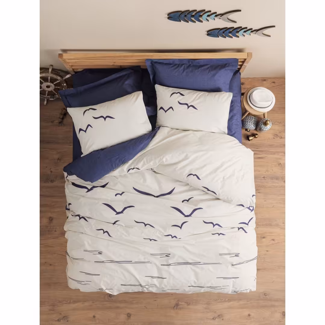 ست ملحفه کاتن باکس مدل Maritime Larum Lacivert دو نفره 4 تکه