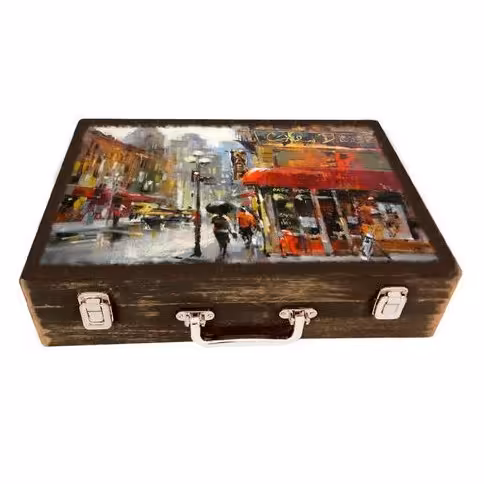 جعبه چوبی مدل چمدان بزرگ طرح پاریس رویایی2     