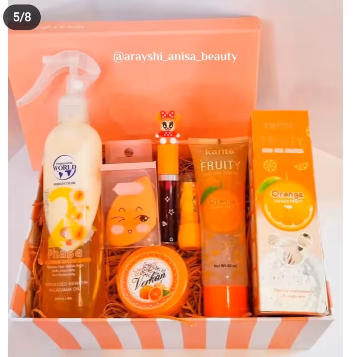 پک هدیه آرایشی پک هدیه فانتزی پک آرایشی پک نارنجی پک کادویی