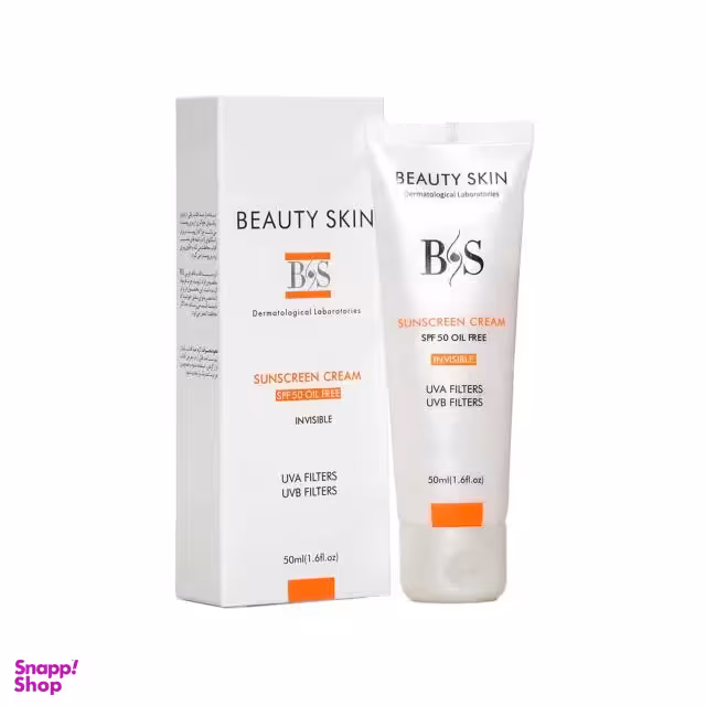 کرم ضد آفتاب SPF49 بیوتی اسکین مدل بی رنگ فاقد چربی حجم 50 میلی لیتر