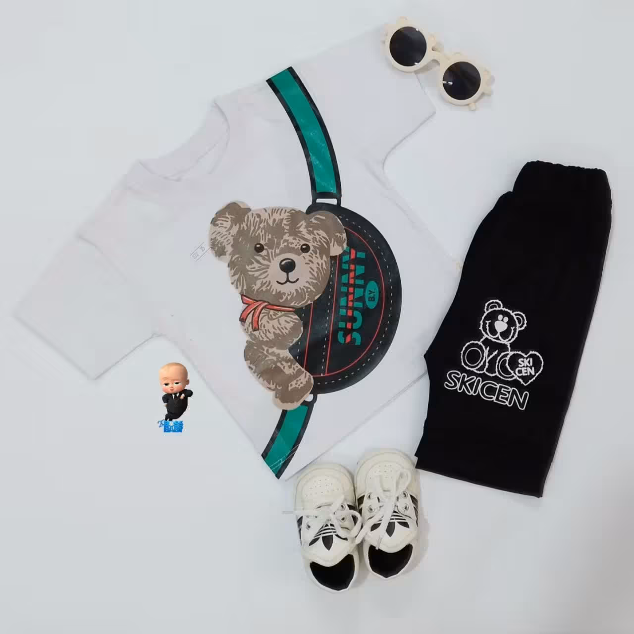 ست تیشرت شلوارک پسرونه خرس سفید