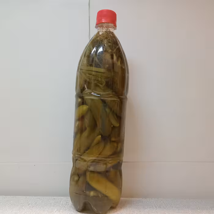 خیار شور قلمی بطری1 لیتری(ترد وخوش طعم )خانگی وسالم بدون مواد نگهدارنده کاملا بهداشتی 